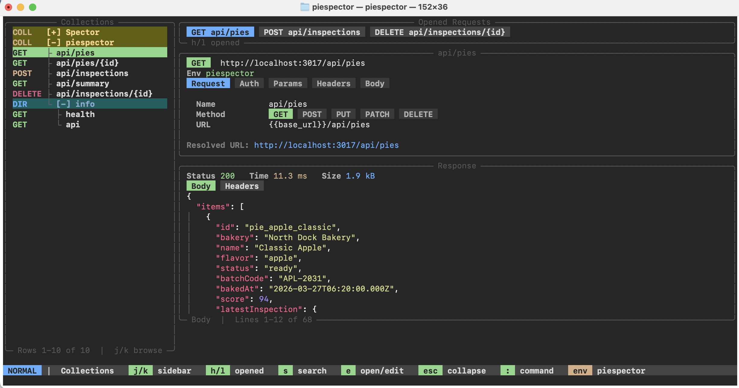 piespector welcome screen